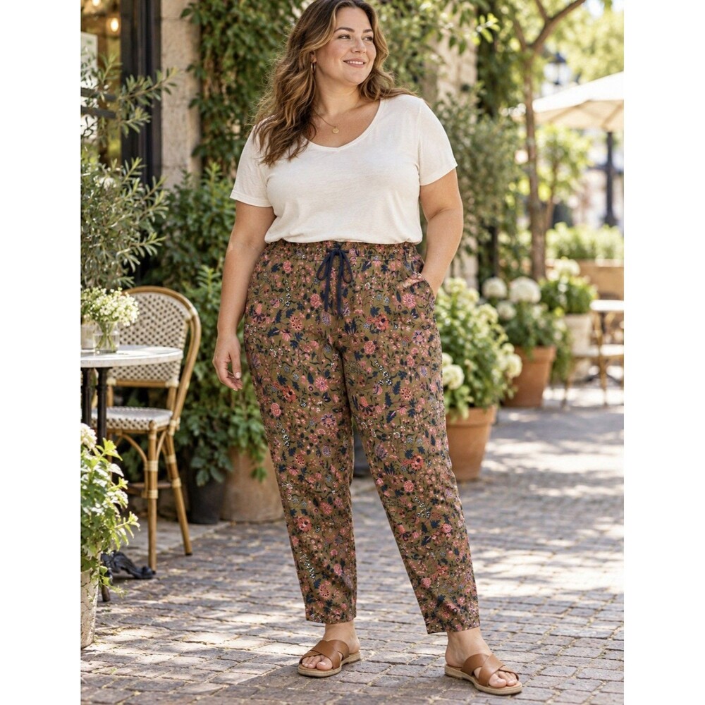 Sundance Floral Ankle Pants Drawstring Waist Hip Pockets Women's Pants XL Casual